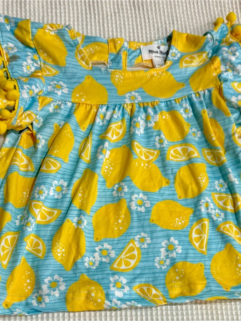 Marie Nicole Lemon Print Girls Top - Yellow & Aqua